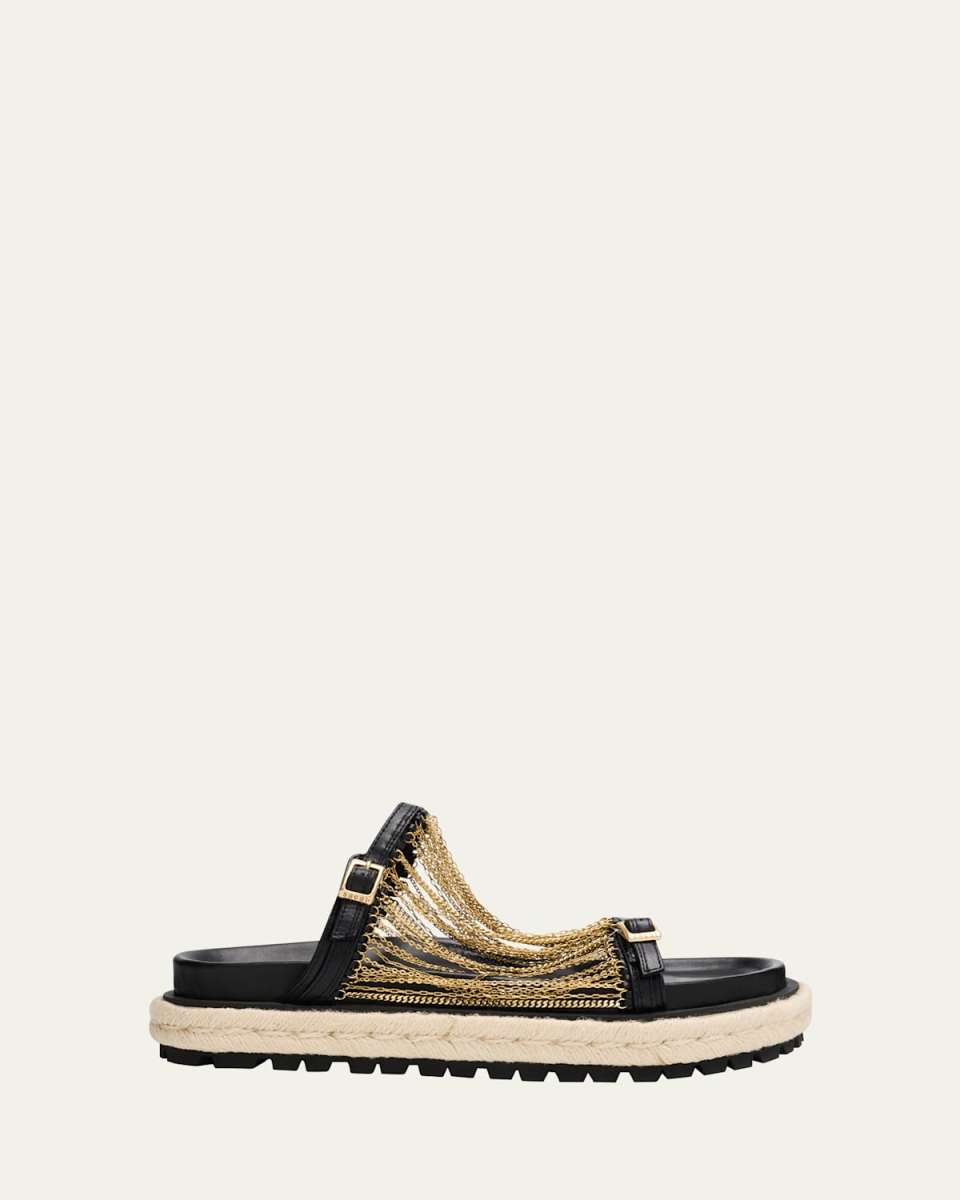 Chain Leather Buckle Espadrille Sandals